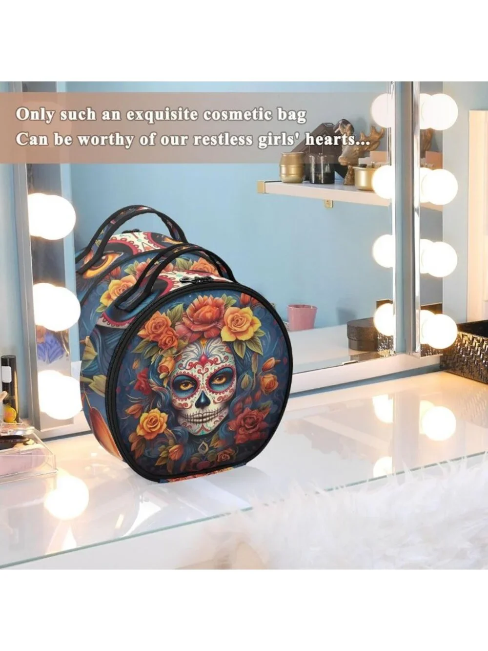 Dia de Muertos Sugar Skull Makeup Case - Portable Travel Artist Storage Bag